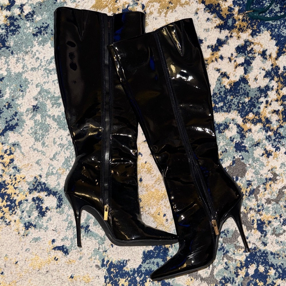 Jessica Simpson Black Patent Knee-High Stiletto Boots